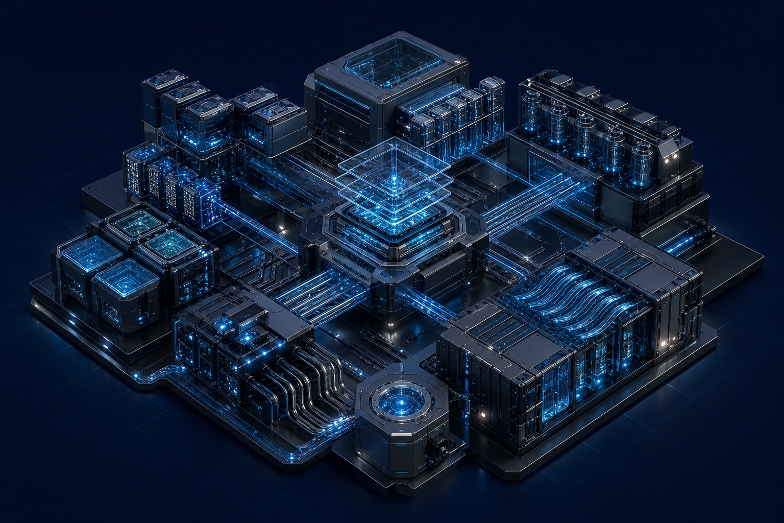Precision system architecture map with connected software modules, data paths and control gates