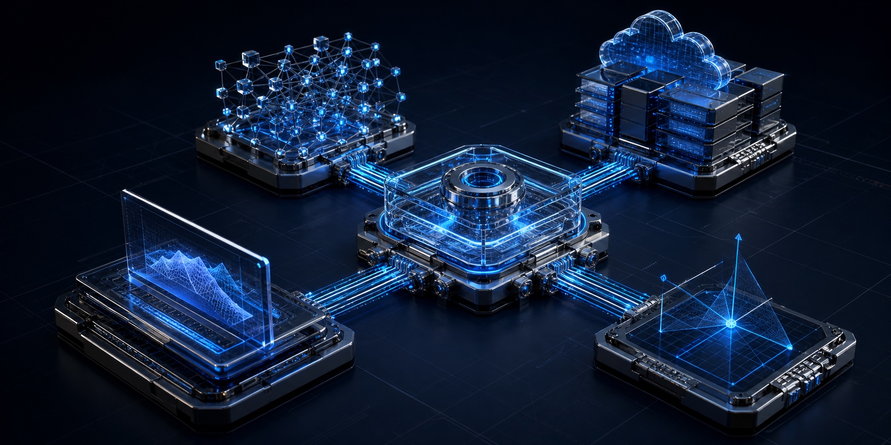 Four precision technology systems connected to one shared conformance and interoperability core