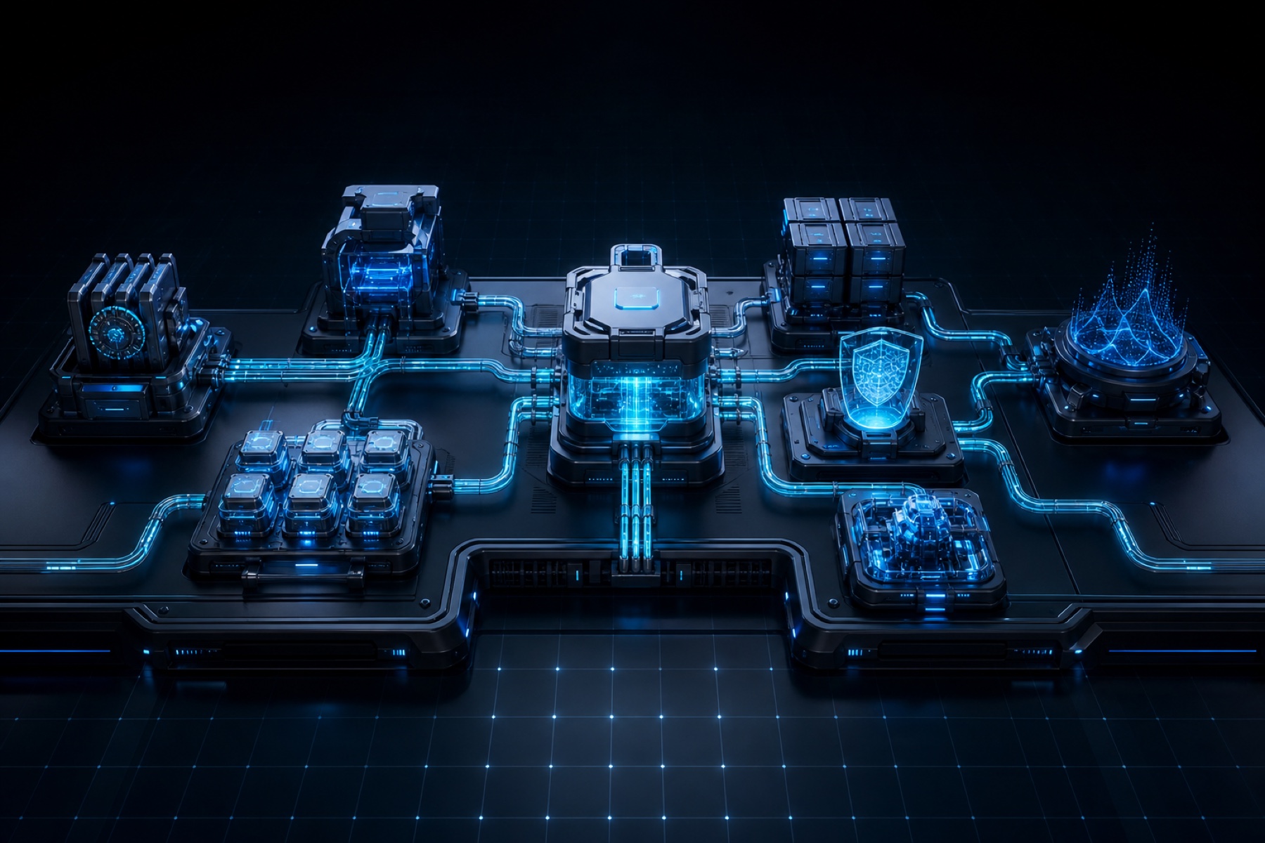 Precision engineering workbench with interconnected capacity, security and measurement modules